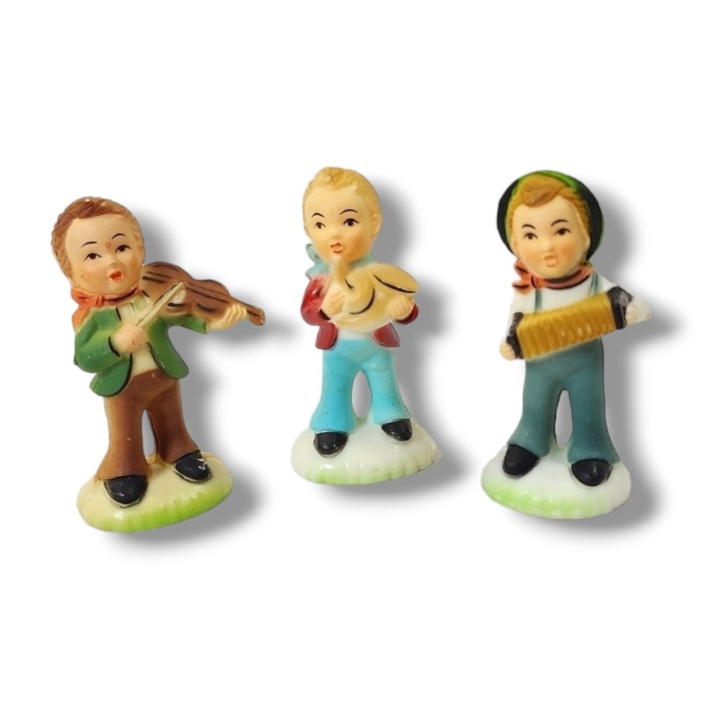 Vintage Christmas Caroler Figure Figurine Set of 3 - PVC Plastic Music Instramen